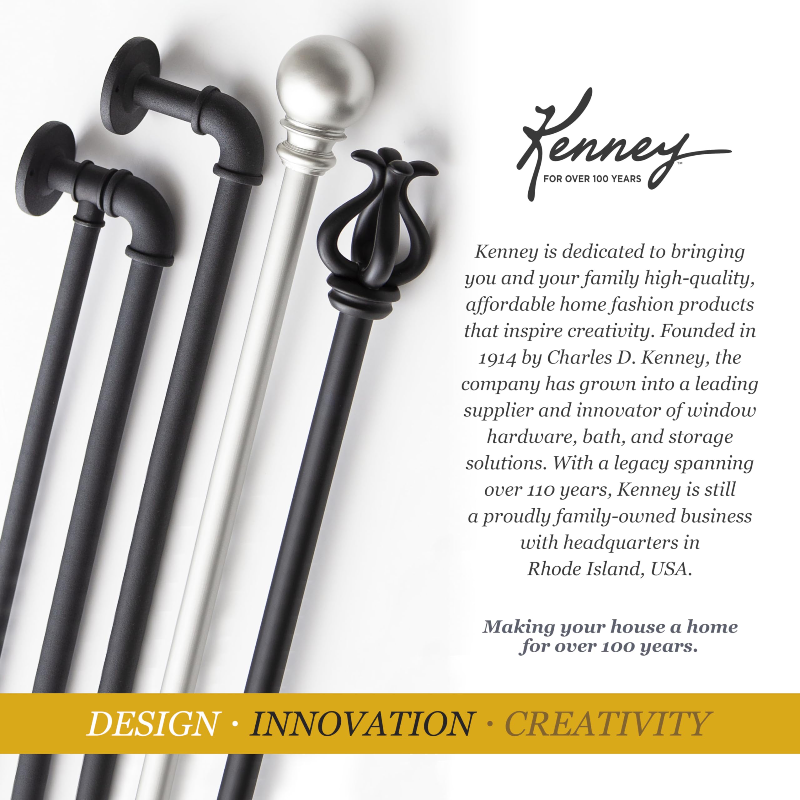 Kenney KN90001 1" Weaver Indoor/Outdoor Rust-Resistant Curtain Rod, 72-144", Black - Image 10