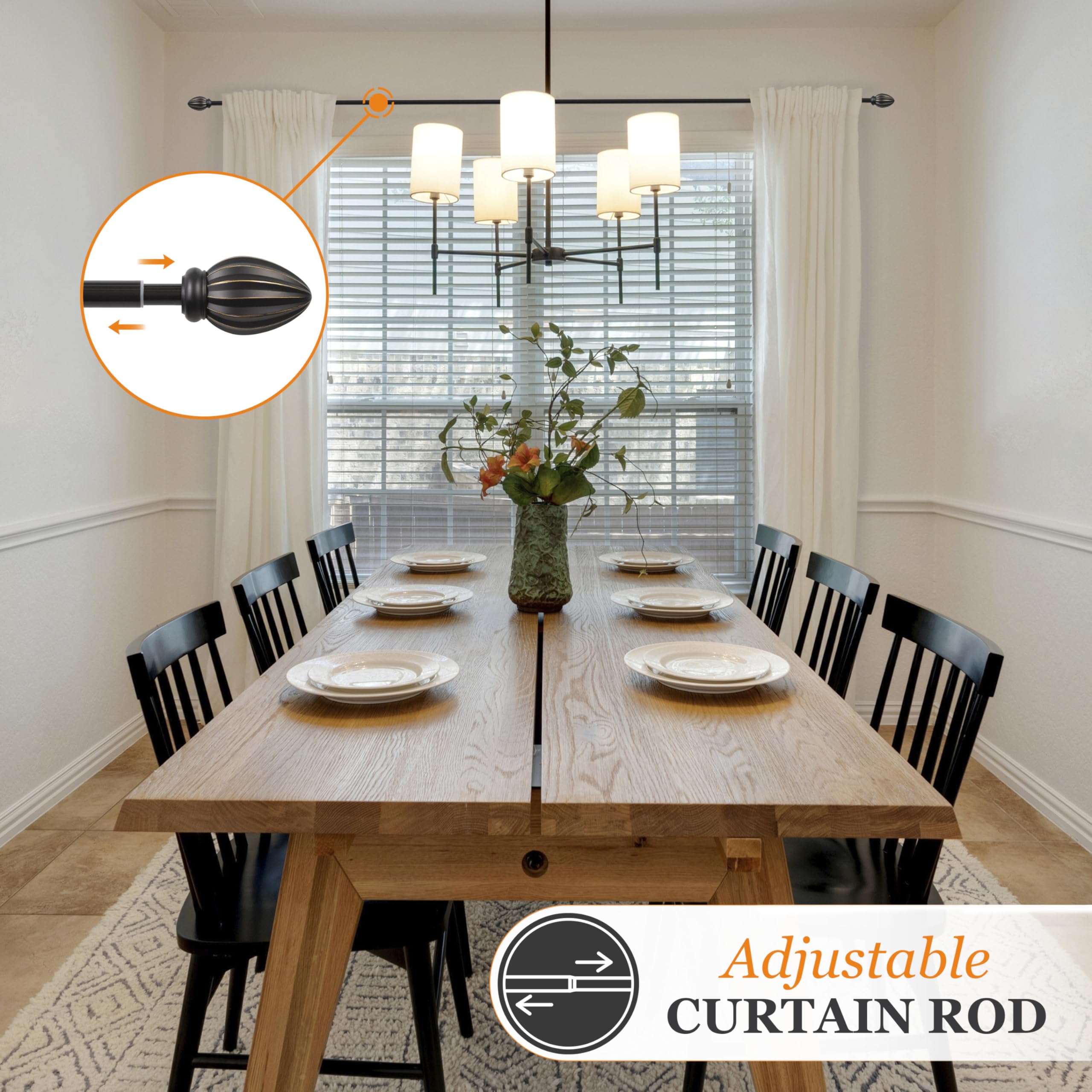 Kenney – Bailey Fast Fit Decorative Window Curtain Rod, Fluted Ends, No-Tools Installation, 5/8" Diameter, Adjustable 36–66", Oil Rubbed Bronze - Image 3
