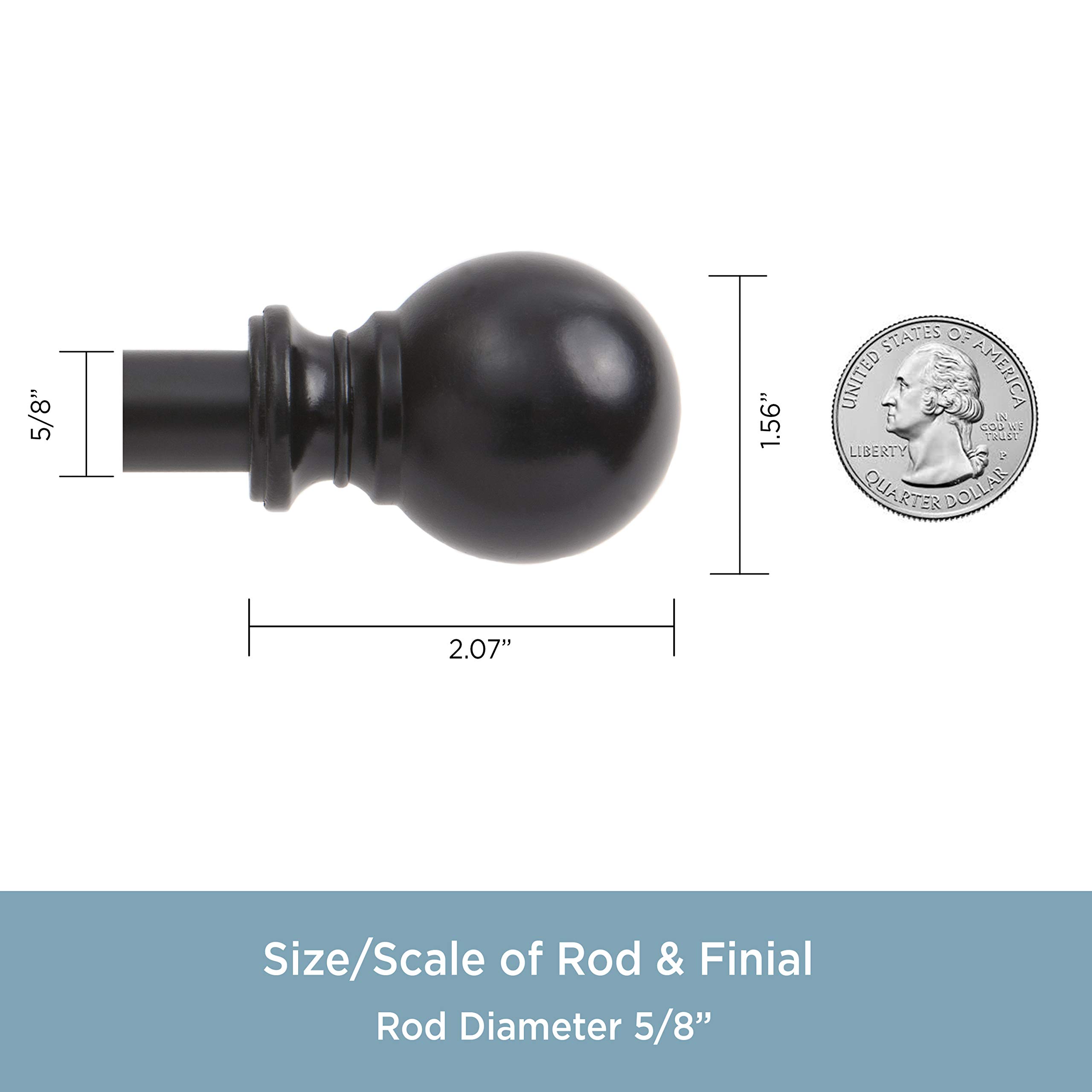 Kenney – Ball End, Decorative Double Curtain Rod, 5/8" Diameter, Adjustable 36–66", Matte Black - Image 4