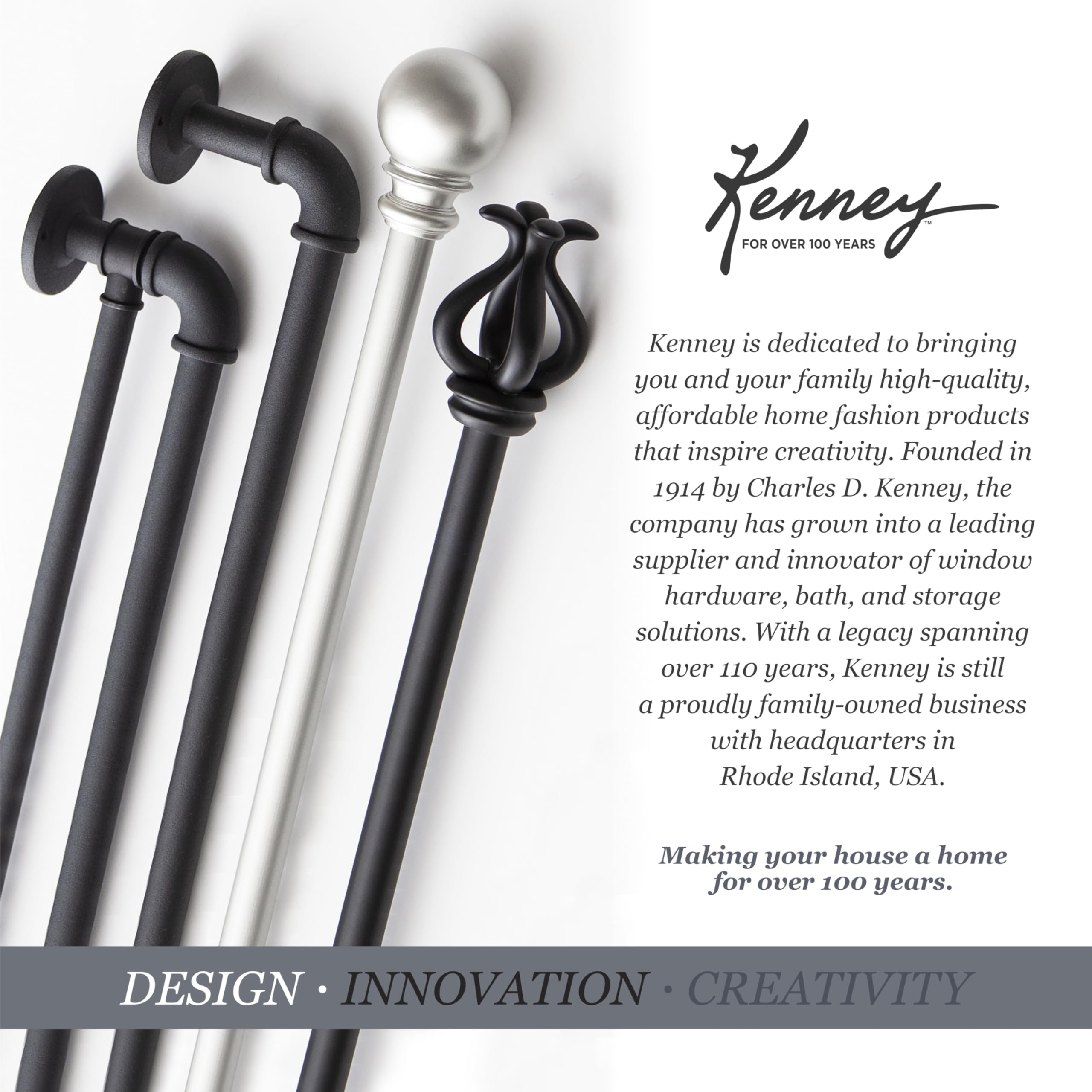 Kenney Chelsea Ball End Window Curtain Rod - Adjustable 28 to 48 Inches, Extendable Set, Black - Image 11
