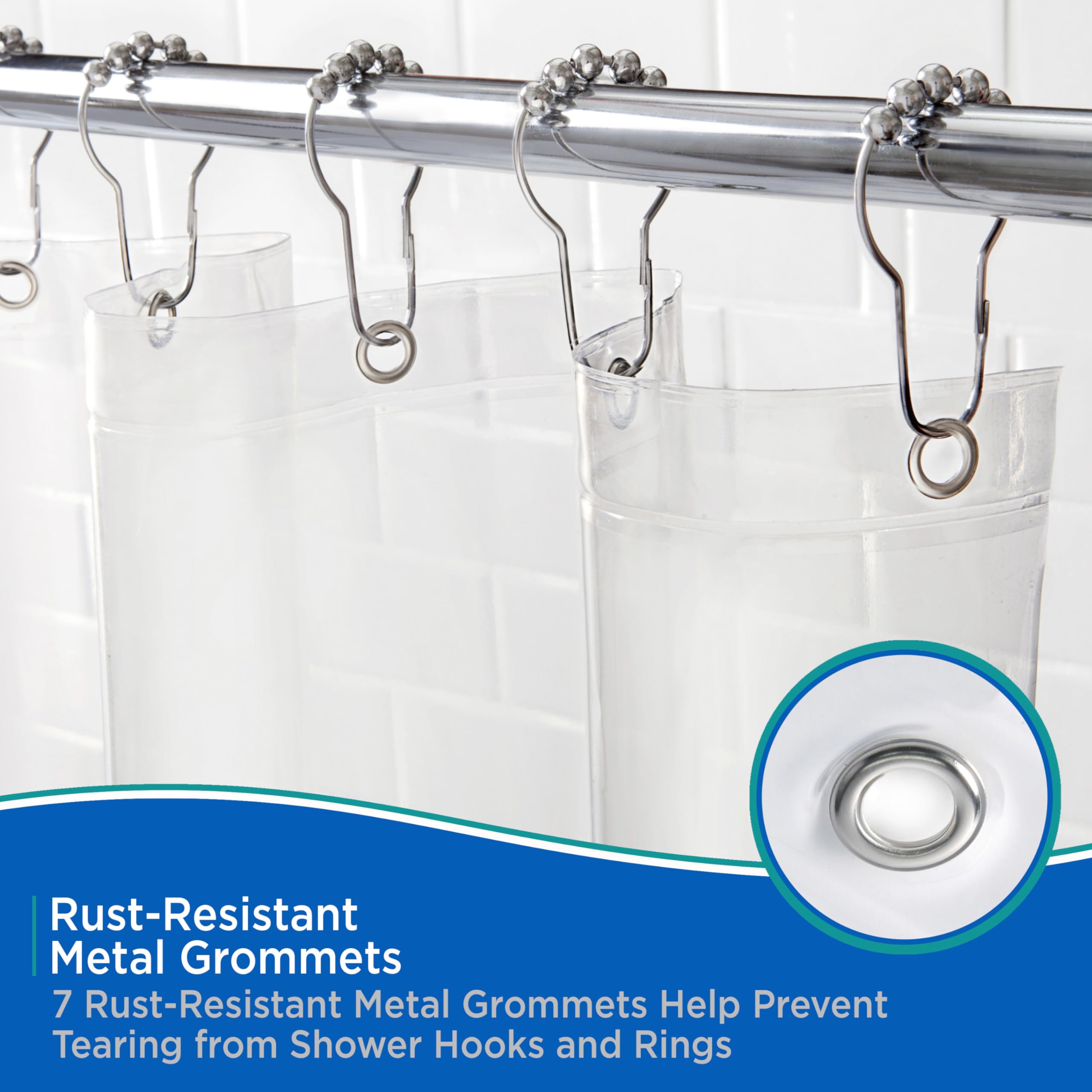 Kenney KN61147 Medium Weight 5 Gauge Waterproof PEVA Stall Shower Curtain Liner with Rust-Resistant Metal Grommets and Weighted Magnetic Hem for Bathroom, 42" W x 72" H, Clear - Image 4
