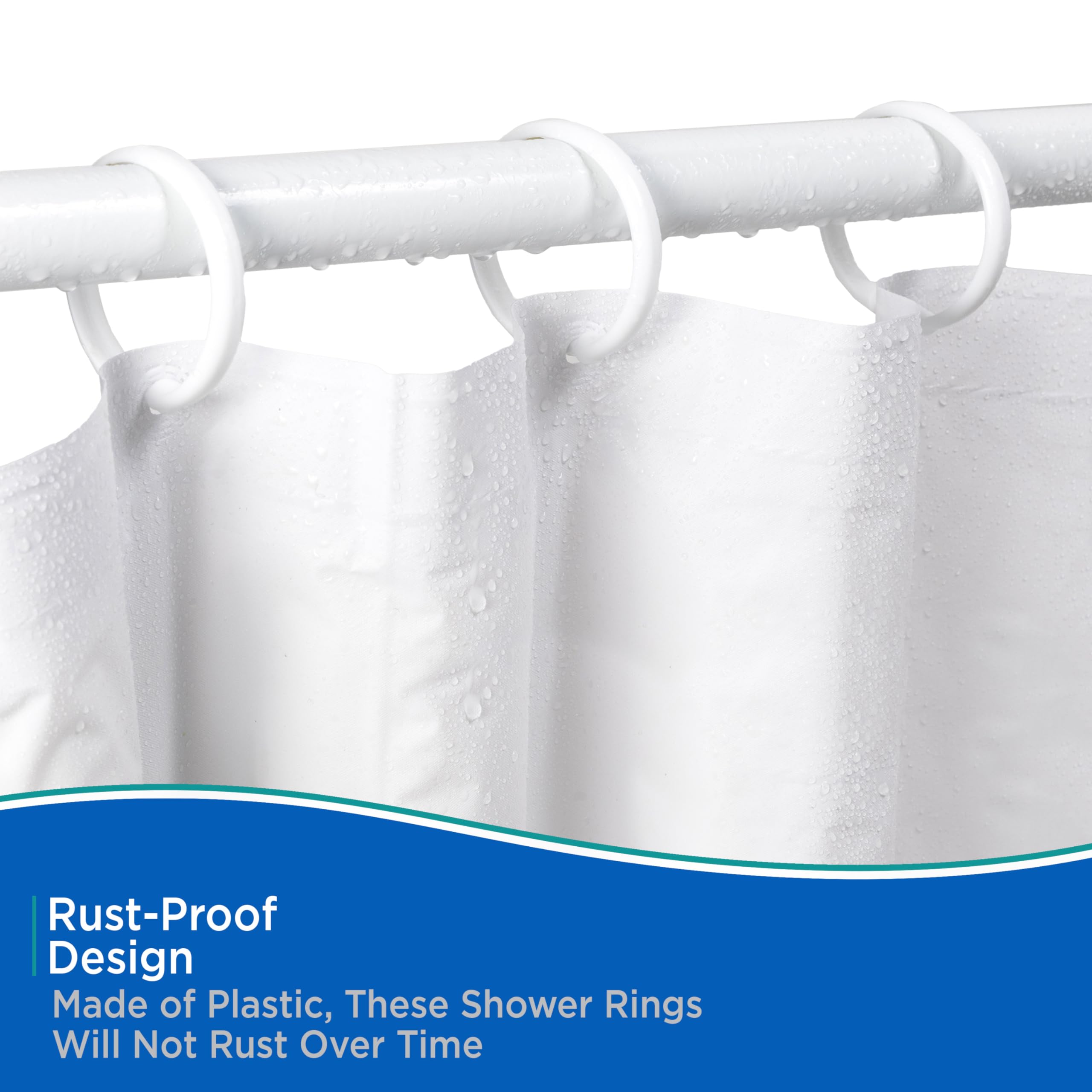 Kenney KN61217 Rust-Proof Smooth Plastic Shower Curtain Rings for Shower Curtain and Standard Shower Curtain Rod, Bathroom Use, Easy to Snap Closure, Easy to Install, Set of 12, White - Image 5
