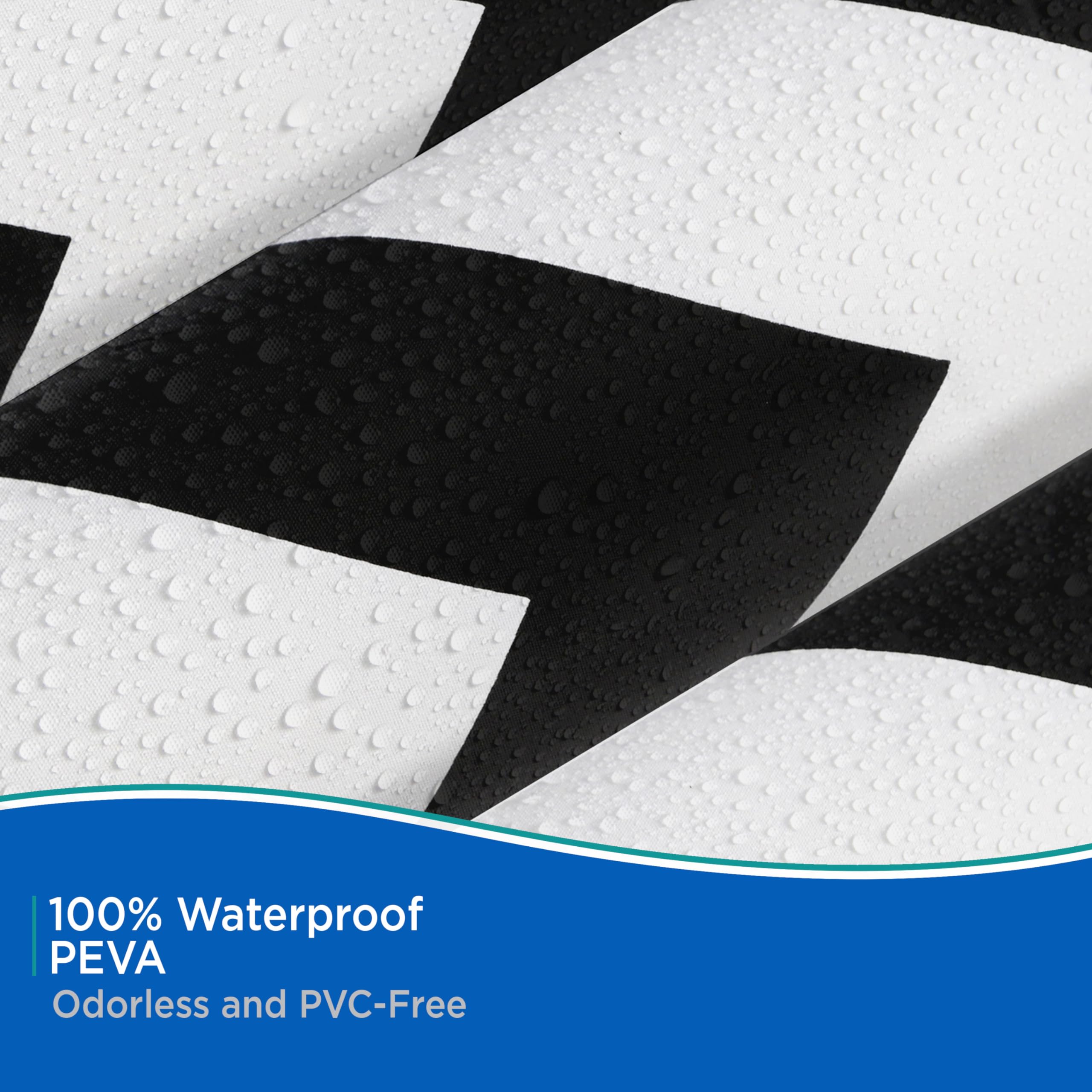 Kenney KN61284 Medium Weight 5 Gauge Decorative Printed Waterproof PEVA Shower Curtain Liner with Durable Eyelet Hang Holes for Bathroom, 70" W x 72" H, Step Up Black and White Chevron Pattern - Image 4