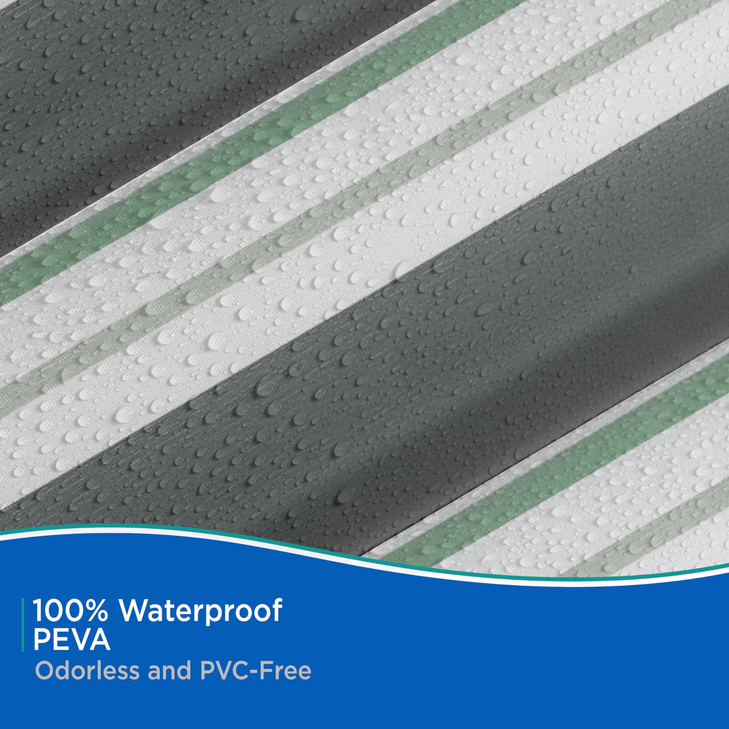 Kenney KN61286 Medium Weight 5 Gauge Decorative Printed Waterproof PEVA Shower Curtain Liner with Durable Eyelet Hang Holes for Bathroom, 70" W x 72" H, Simple Stripe Green Sage White Pattern - Image 4