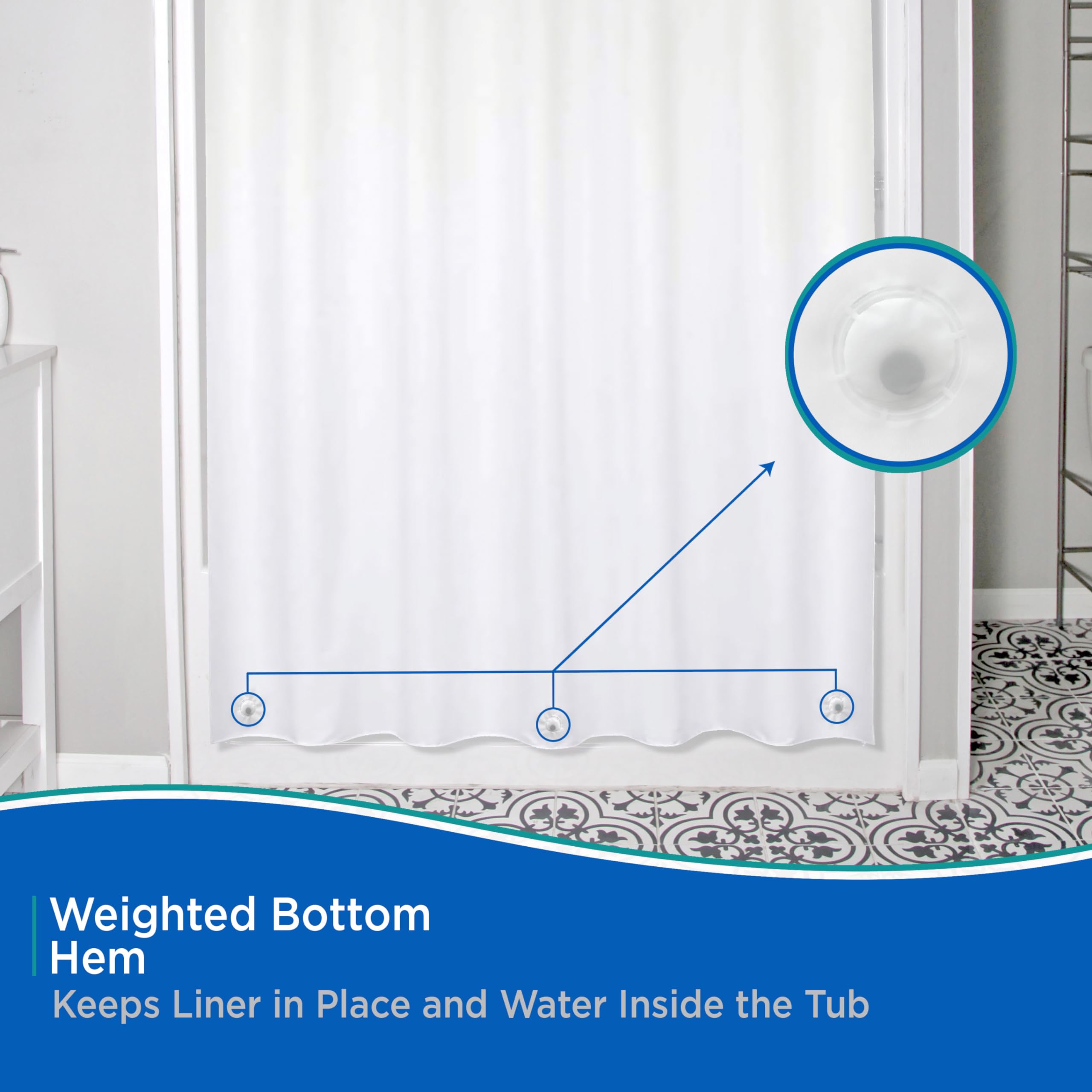 Kenney KN61450 Heavyweight 8 Gauge Waterproof PEVA Shower Curtain Liner with Rust-Resistant Metal Grommets and Weighted Magnetic Hem for Bathroom, 70" W x 72" H, White - Image 6