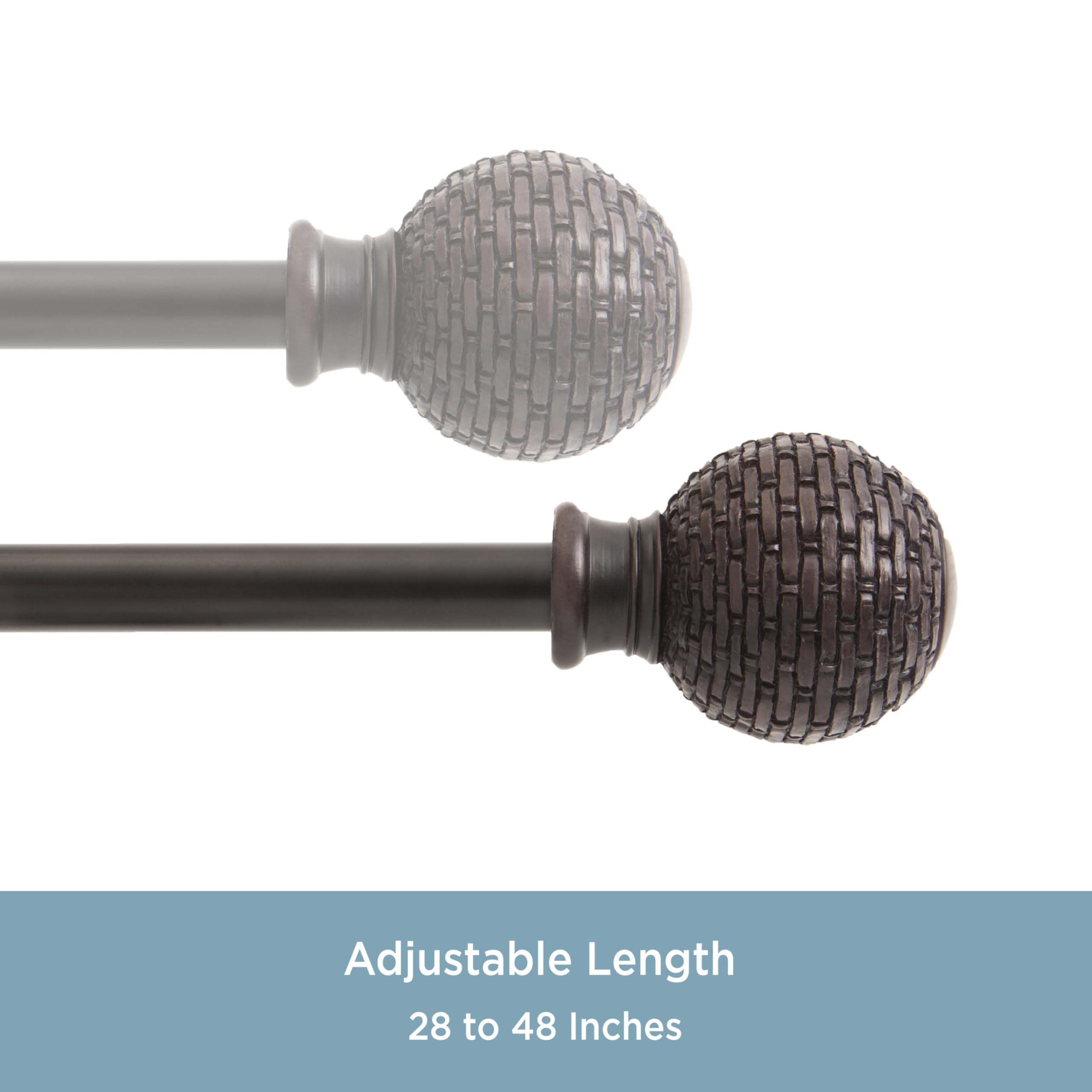 Kenney KN75798 Woven Ball End Standard Decorative Window Curtain Rod, 28-48" Adjustable Length, Weathered Brown Finish, 5/8" Diameter Steel Tube - Image 4