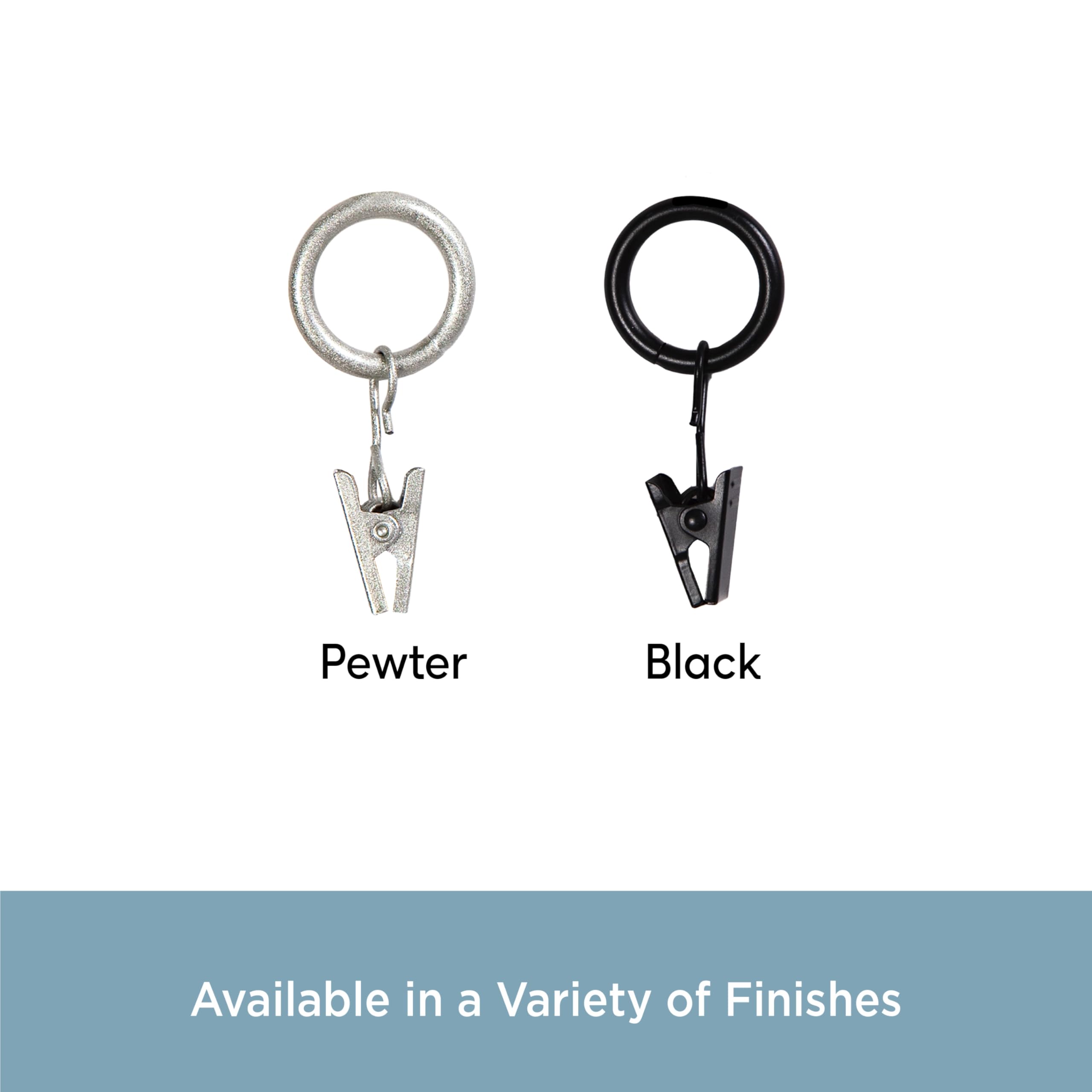 Kenney Petit Window Curtain Clip Rings, 14-Pack, Black - Image 5