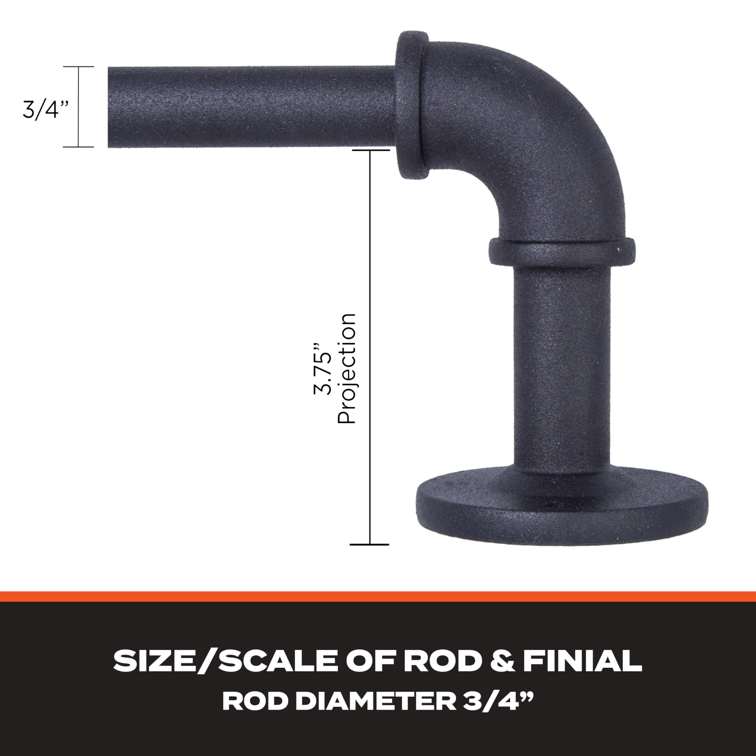 Sun Zero – Bronn Double Curtain Rod, Industrial Pipe Wraparound Design, Durable Textured Steel for Indoor/Outdoor Use, 3/4" & 5/8" Diameter, Adjustable 36–66", Matte Black - Image 5